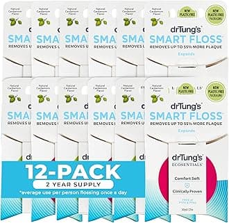 DrTung's Smart Floss - Natural Floss, PTFE & PFAS Free Floss, Gentle on Gums, Expands & Stretches, BPA Free Floss - Natural Dental Floss Cardamom Flavor (Pack of 12)