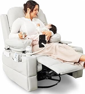 MAMAZING Lullapod Power Nursery Recliner Rocking Chair, Triple Motor Power Recliner with HugAssist Armrest, 270° Swivel Glider and Quiet Rocking Chair Nursery with Dual Charging Port and Storage