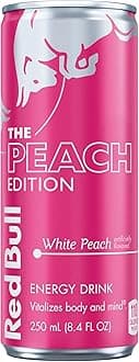 Red Bull Peach Edition Energy Drink, White Peach, 8.4 fl.oz. can, with 80mg Caffeine, Taurine & B Vitamins