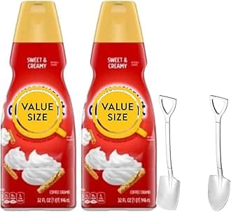 Candy Freezer Liquid Coffee Creamer.- Two (2) 32 fl oz Bottles of Creamy Smooth Delightful Coffee Creamer and Mini Metal Spoon (Sweet & Creamy) Shovel Spoons