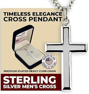 Heartland Store Sterling Silver Men's Cross Necklace - Made in USA, High Polish Pendant for Daily Wear and Meaningful Religious Present for Holidays and Special Occasions with Various Chain Sizes
