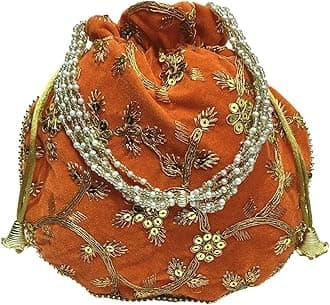 Potli Bag Velvet for ladies traditional Indian Wristlet women handbags with Drawstring Ethnic Embroidery Fashion Potli