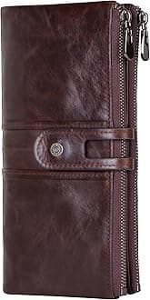 Bifold Wallets for Women | Genuine Leather Ladies Clutch/Wallet with RFID Protection | Slim Zipper Purse/Card Holder Organizer for Women (W15-Brown)…