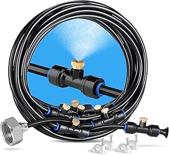 HOMENOTE Misting Cooling System 26.2FT (8M) Misting Line + 9 Brass Mist Nozzles + a Brass Adapter(3/4) Outdoor Mister for Patio Garden Greenhouse Trampoline for waterpark