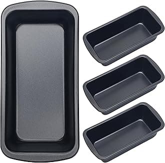 Patelai 4 Pack Small Loaf Pans for Baking Bread Non Stick Bread Pan Rectangle Baking Tray Toast Mold(Black,7.2 x 3.7 Inch)