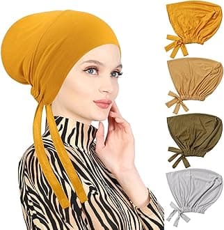 4 Pcs Women Hijab Undercap, Islamic Muslim Under Hijab Cap Inner Under Scarf Hat Turban with Tie Back Closure