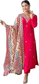 Naixa Women's Viscose Embroidered Straight Kurta with Pant and Dupatta Sets (Nk-467_$Parent)
