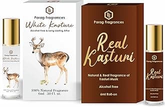 White Kasturi Musk 6ml & Real Kasturi Musk 6ml Combo Pack Of 2Pcs Alcohol Free & Long Lasting Attar