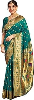 SatraniWomen's Silk Paithani Jacquard Weaving Saree with Unstitched Blouse Piece