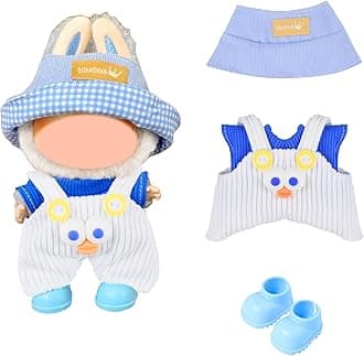 Doll Clothes Set and Accessories, 2026 Stylish Adorable Designed Clothes Outfit for 15cm/17cm Doll with Hat & Overalls & Blue Shoes
