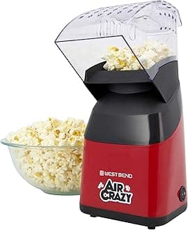 West Bend Air Crazy Popcorn Machine for Healthy Snacking with No Oil, 4-Quart, Red