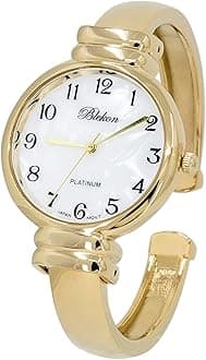Blekon Original Mother of Pearl Cuff Bracelet Watch for Women with 31mm case Japanese Quartz Movement Metal hinged Bangle Style Cuff Wrist Watch for Ladies…