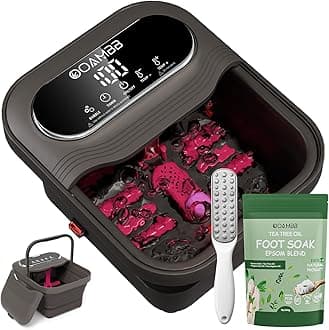 Collapsible Foot Spa with Heat, Bubble and Temp Control, Foot Bath Massager with XL Touch Screen and Massage Rollers, Foot Soaking Tub, Pedicure Foot spa for Stress Relief (Dark Grey +Green)