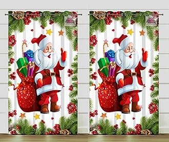 DECOMIZER Christmas Curtains for Living Room 2 Panels Set | 5Ft Santa Gifts Festive Themed Drapes | 3D Digital Printed Xmas Decoration Window Curtain for Kids Room | 4x5 Feet