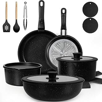 20 Pcs Pots and Pans Set Non Stick, Detachable Handle Cookware Sets Nonstick, Non Toxic Induction RV Kitchen Cooking Set with Removable Handles, Dishwasher/Oven Safe, Easy Clean (Black)