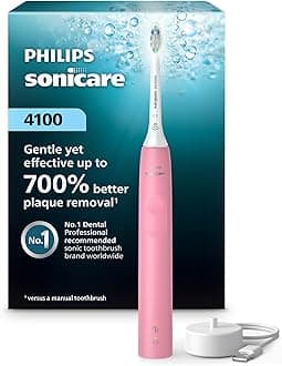 Philips Sonicare 4100 Series Electric Toothbrush - Sonic Toothbrush with Advanced Sonic Technology, Pressure Sensor, Two Intensity Settings, Smartimer & Quadpacer, Deep Pink, Model HX3681/26
