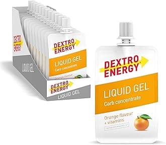 Energy Gel | Pack of 12 | High Carb Gel with 28 g of Carbohydrates | Liquid Burst of Energy | Non-Sticky Energy Gel Orange | For Running or Cycling | Vegan