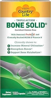 Country Life Bone Solid - Bone Health Supplement with Microcrystalline Hydroxyapatite (MCHA), Calcium, Magnesium, Zinc, Vitamins K2 & D3 for Enhanced Bone Strength & Metabolism - 180 Capsules