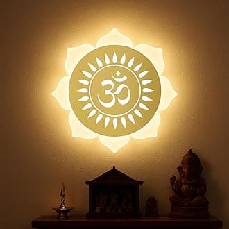 Lamp master Flower Om LED Wall Light - Gold & Frosted Acrylic | 23cm | Warm White | Ideal for Temple, Living Room, Bedroom, Pooja Room, Mandir, Shops, Hotel (Flower - Om - Gold)
