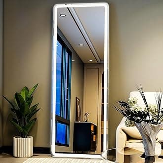 Full Length Mirror with Lights,Tempered Glass 20"x56" Led Full Length Mirror with Dimming & 3 Color Lighting,Door Hanging & Standing Ideal for Bedroom, Dressing Room, Cloakroom Rectangle