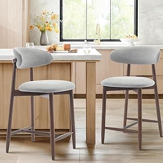 Upholstered Counter Height Bar Stools Set of 2, Kitchen Island Stools with Back, Modern Counter Stools Island Bar Chairs with Wood Legs for Kitchen Island Dining Room Bar, Light Grey