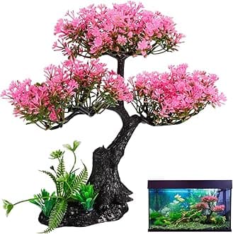 Aquarium Decor Artificial Plants Tree Set: 11.4 Inch Plastic Plants for 10-50 Gallon Fish Tank Decoration Pink Simulation Aquarium Tree Betta Fish Bowl Ornaments Home Office Decor