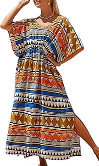 YouKD Long Kaftan Bohemian Kimono Beach Swimsuit Cover Up Maxi Dress for Women
