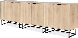 Fluted Storage Cabinet Set of 3, Sideboard Buffet Cabinet Modern Accent Cabinets with Adjustable Shelves, Credenza, Console Table Entryway Cabinets for Living Room, Light Oak