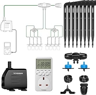 VIVOSUN Professional Automatic Drip Irrigation Kits, 15W Output, All in One Professional Grow Kit- Includes Pump, Timer and Regulator, 8 Drip Emitters Garden Plant Watering System Indoor Outdoor