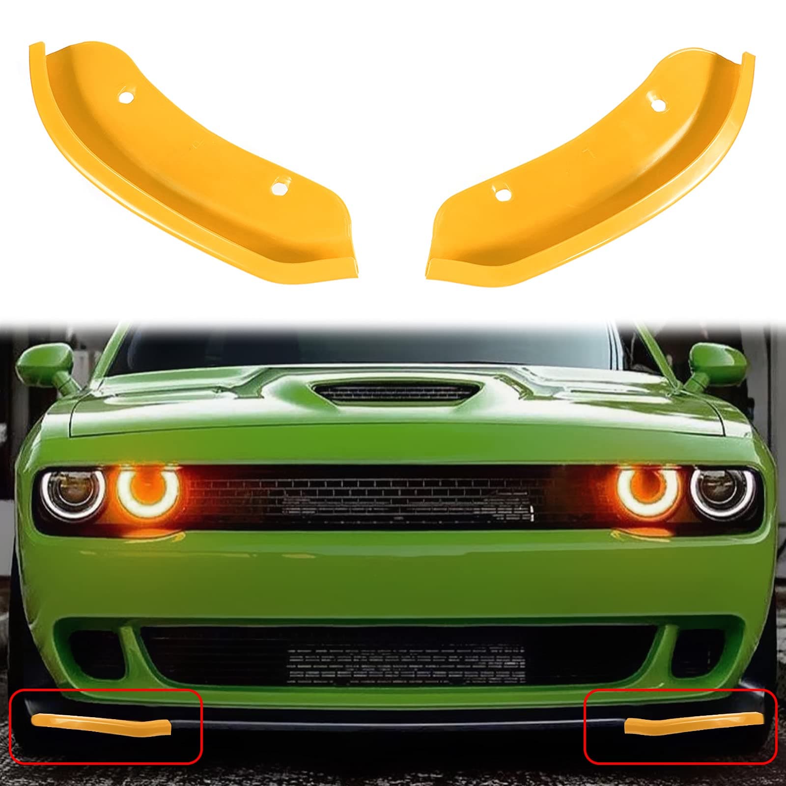 AUXMART Front Bumper Lip Splitter Protector Replacement for Dodge Challenger SRT Hellcat 2015-2021, Not for Widebody (2pcs/Set, Yellow)