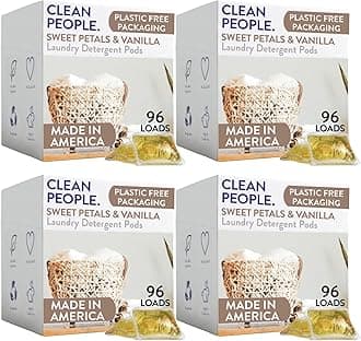 The Clean People Laundry Detergent Capsules - Hypoallergenic - Ultra Concentrated, Recyclable Packaging, Stain Fighting - Sweet Petals & Vanilla, 384 Pack