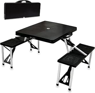 PICNIC TIME ONIVA - a Brand Portable Folding Table with Seating for 4, Black, 36.2" x 18" x 5.5"