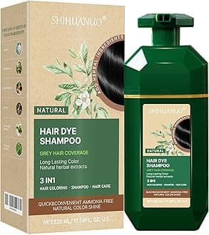 SHIHUANUO Black Hair Dye Shampoo 3 in 1 for Gray Hair Coverage, Herbal Ingredients Natural Shampoo Black Hair Dye for Women & Men/Ammonia-Free 520ml
