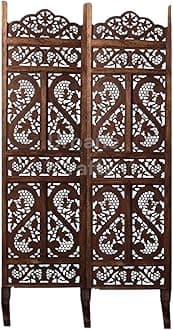 Wooden Room Partition/Screen/Room Divider/Room Separator Traditional Handicrafts 6Ft (Dark Brown) (2 Panel with Stands)