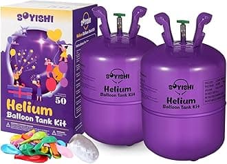 Helium Tank for Balloons At Home 13L Helium Balloon Pump Kit with 50 Assorted Latex Balloons, White Curling Ribbon and Wholesalehome Balloon Tie Tool
