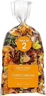 Soul & Scents Citrus Dream Potpourri | Dried Flowers | Fine-Living | Natural Decoration | Mood Enhancer | Perfect for Home Decor, Gifts, and Aromatherapy | Made in India | Pack of 2-140gm Each