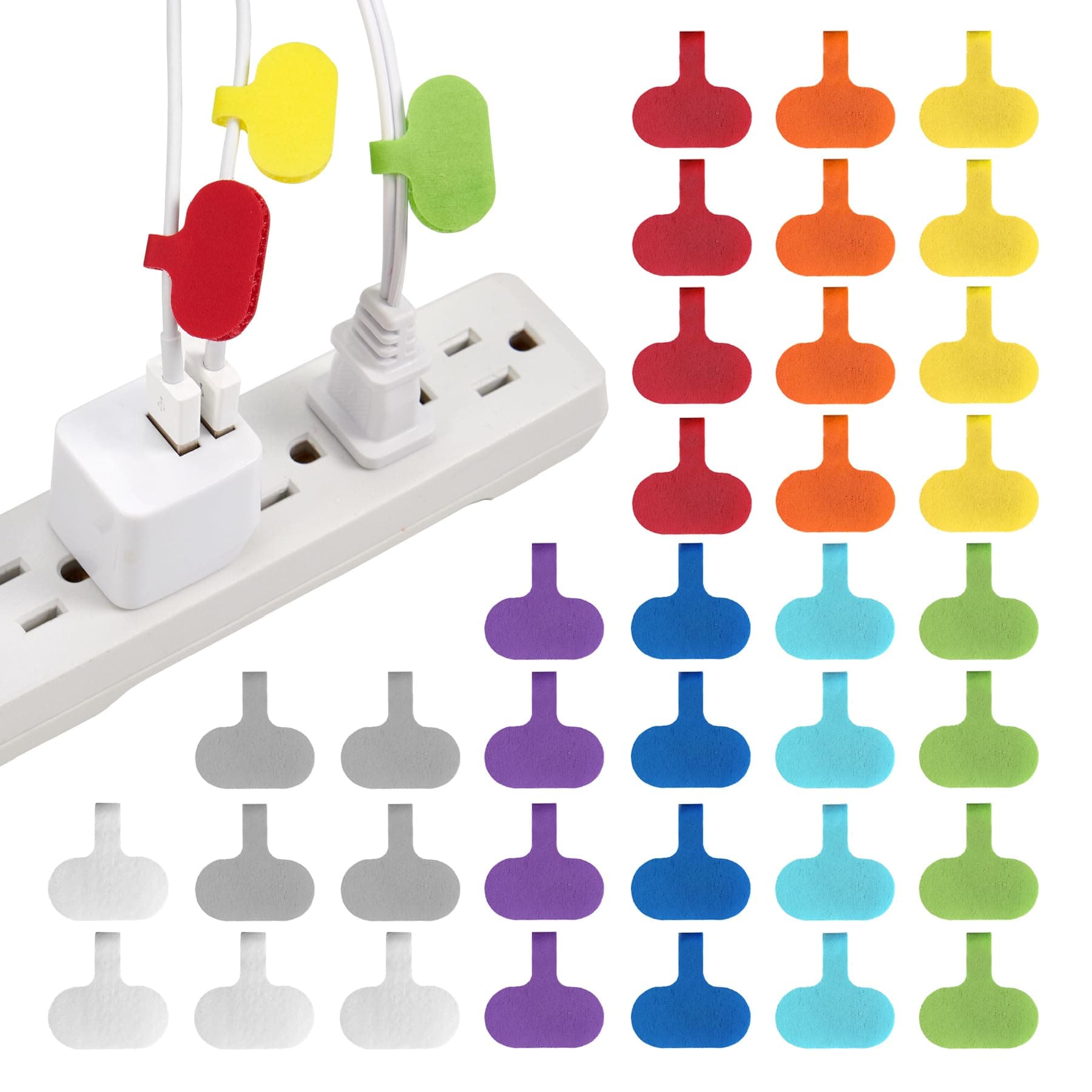 Wrap-It Storage - Cable Labels - Oval, Multi-Color (36 Pack) - Write-On Wire Tags for Cord Identification with Power Strips Behind Desks and TVs