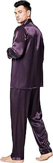 Lonxu Pajamas Set Mens Silk Satin Pajamas Long Sleeve Loungewear Two-Piece Sleepwear Button-Down Pj Set S-XXXXL