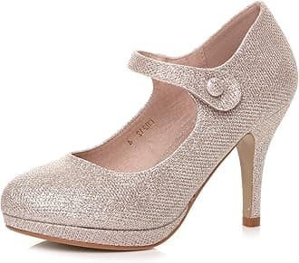AJVANI Womens Ladies mid high Heel Mary Jane Evening Work Platform Bridal Party Prom Court Shoes Size.
