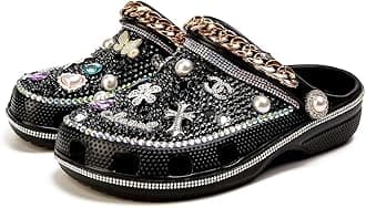 Hanfike Womens Casual Fashion Slide Mules with Rhinestone Closed Toe Comfort Flats