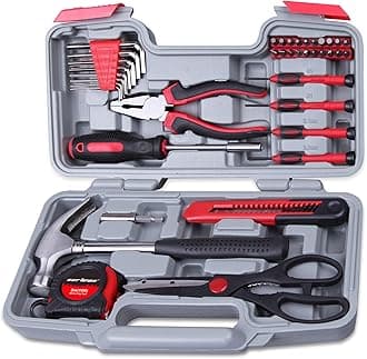 CARTMAN 39piece Tool Set General Household Kit with Plastic Toolbox Storage Case Cutting Plier Red