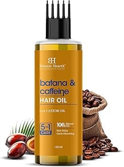 Botanic Hearth Batana Caffeine Hair Oil with Almond – 150ml – Nourishing & Strengthening Hair Treatment, Promotes Healthy Hair Growth, Enhances Shine & Moisture