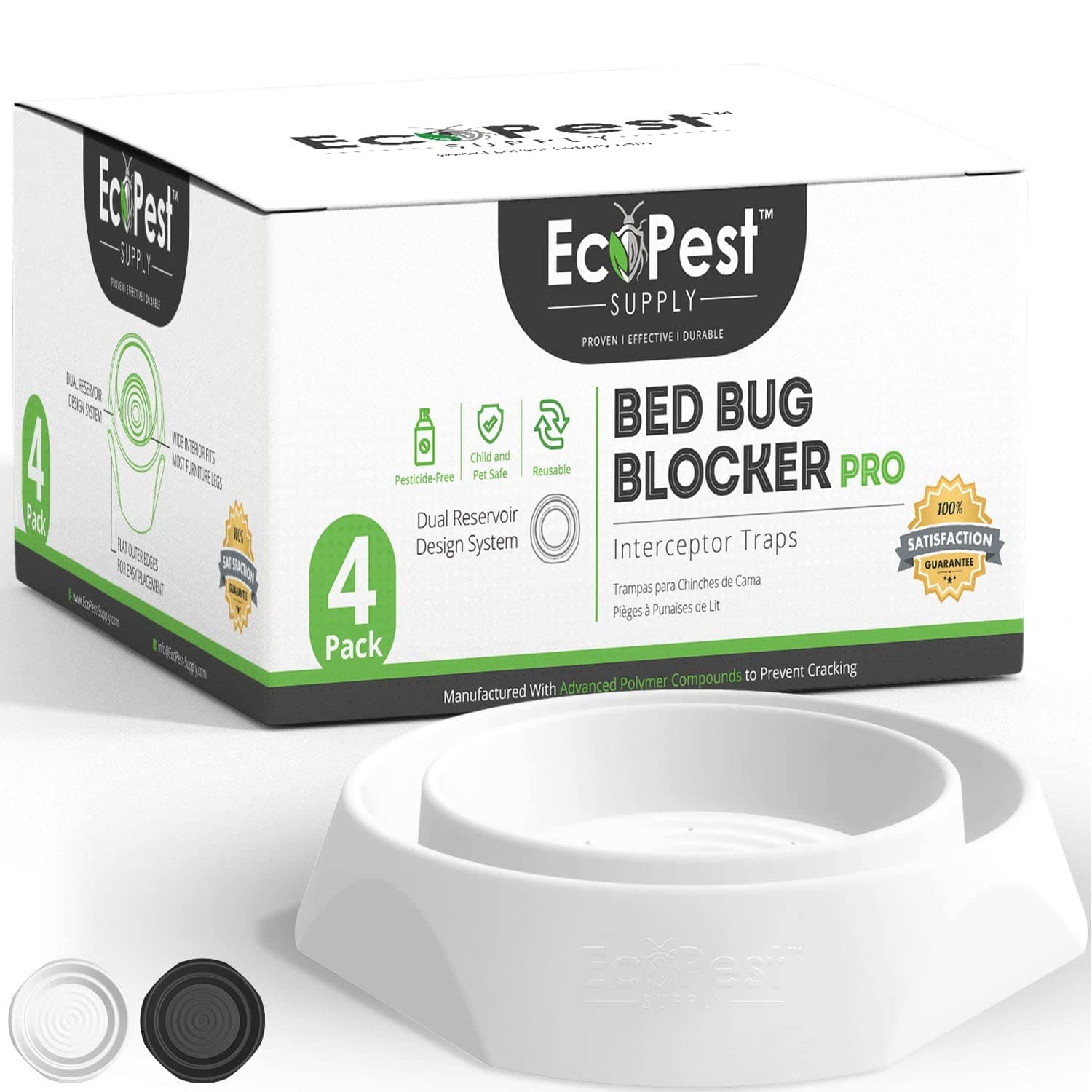 Bed Bug Interceptors – 4 Pack | Bed Bug Blocker (Pro) Interceptor Traps (White) | Eco Friendly Insect Trap for Bed Legs | No Chemicals or Pesticides | Monitor, Detector, and Trap for Bed Bugs
