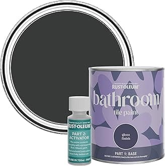Rust-Oleum Black Water-Resistant Bathroom Tile Paint in Gloss Finish - Natural Charcoal (Black) 750ml