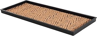 Anji Mountain Heavy Duty Waterproof Rubber Shoe Storage Mat Organizer/Boot Storage Tray Multi Use for Entryway with Coir, Tan and Black Insert, Fits 3 Pair (34.5" Wide)