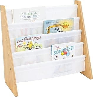 Humble Crew Children's Bookcase Storage Rack with 4 Tiers, Children's Bookrack, Bookshelf, Natural/White