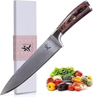 SAMCOOK Chef's Knife, 8 Inch VG10 Sharp Damascus Profession 67-Layer High Carbon Stainless Steel Kitchen Knife, with Ergonomic Non-slip Wood Grain Handle and Luxury Gift Box