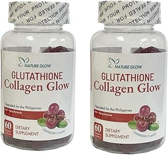 Nature Glow Glutathione Collagen Glow, 60 Organic Chewable Gummies (Cranberry (2 Bottles))