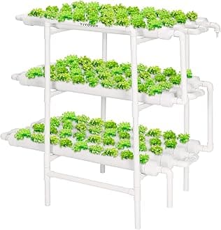 Hydroponics Growing System 108 Plant Sites, 3 Layers 12 Food-Grade PVC-U Pipes Gardening System Grow Kit with Water Pump Timer, Nest Basket and Sponge for Leafy Vegetables