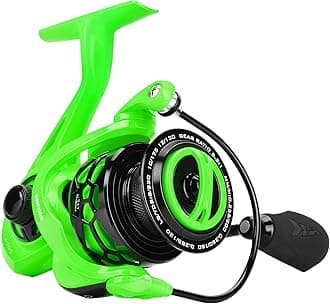 KastKing Zephyr Spinning Reels – 7+1/6+1 BB – Carbon Fiber Drag – Stainless Steel Shaft – Aluminum & CNC Spool – Black/Green/Orange – Sizes 500/1000 SFS – ICE Fishing Ready Reels!